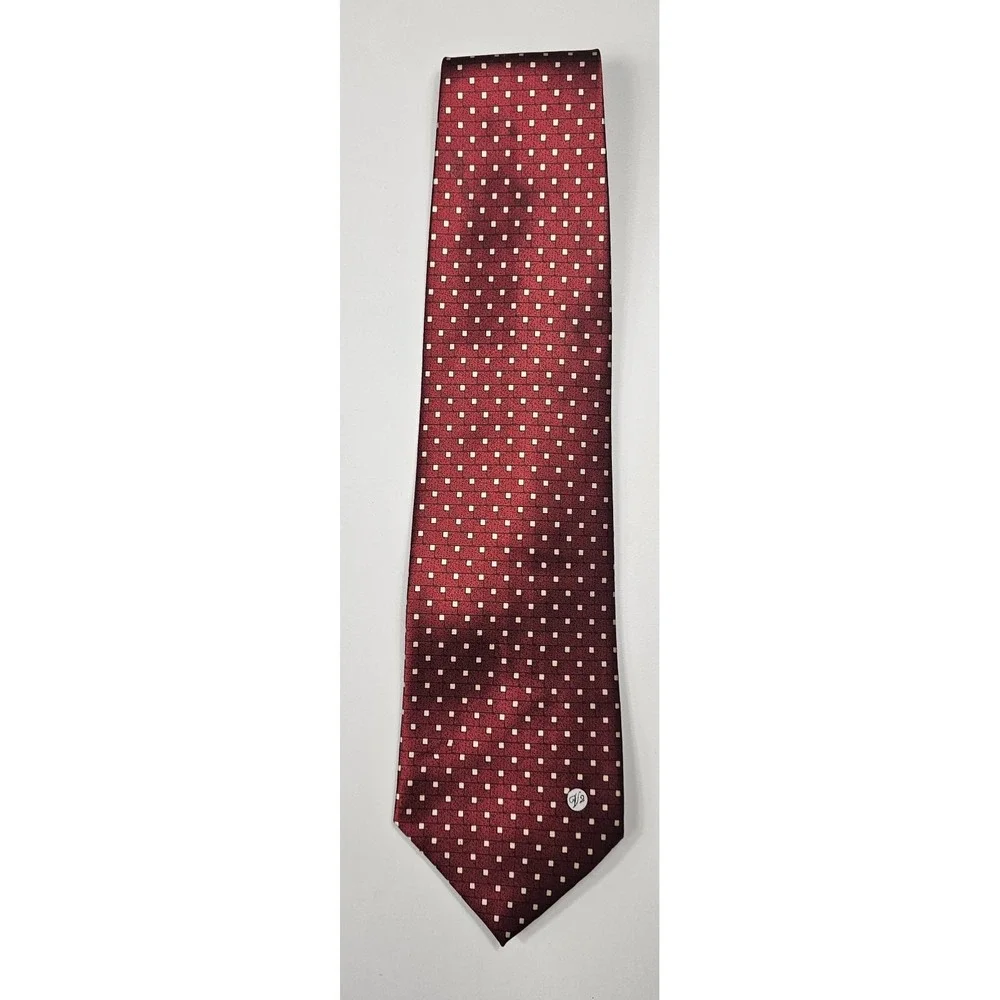 Versace Burgundy Red Geometric Silk Tie with White Dots